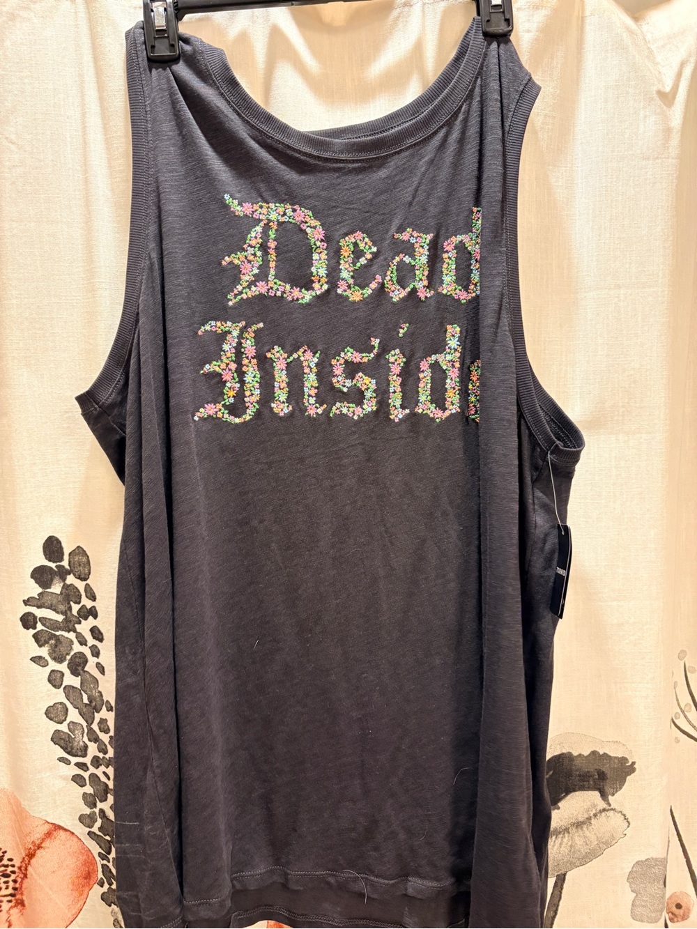 torrid Black Washed Out Tank Top with Floral 'Dead Inside' Graphic